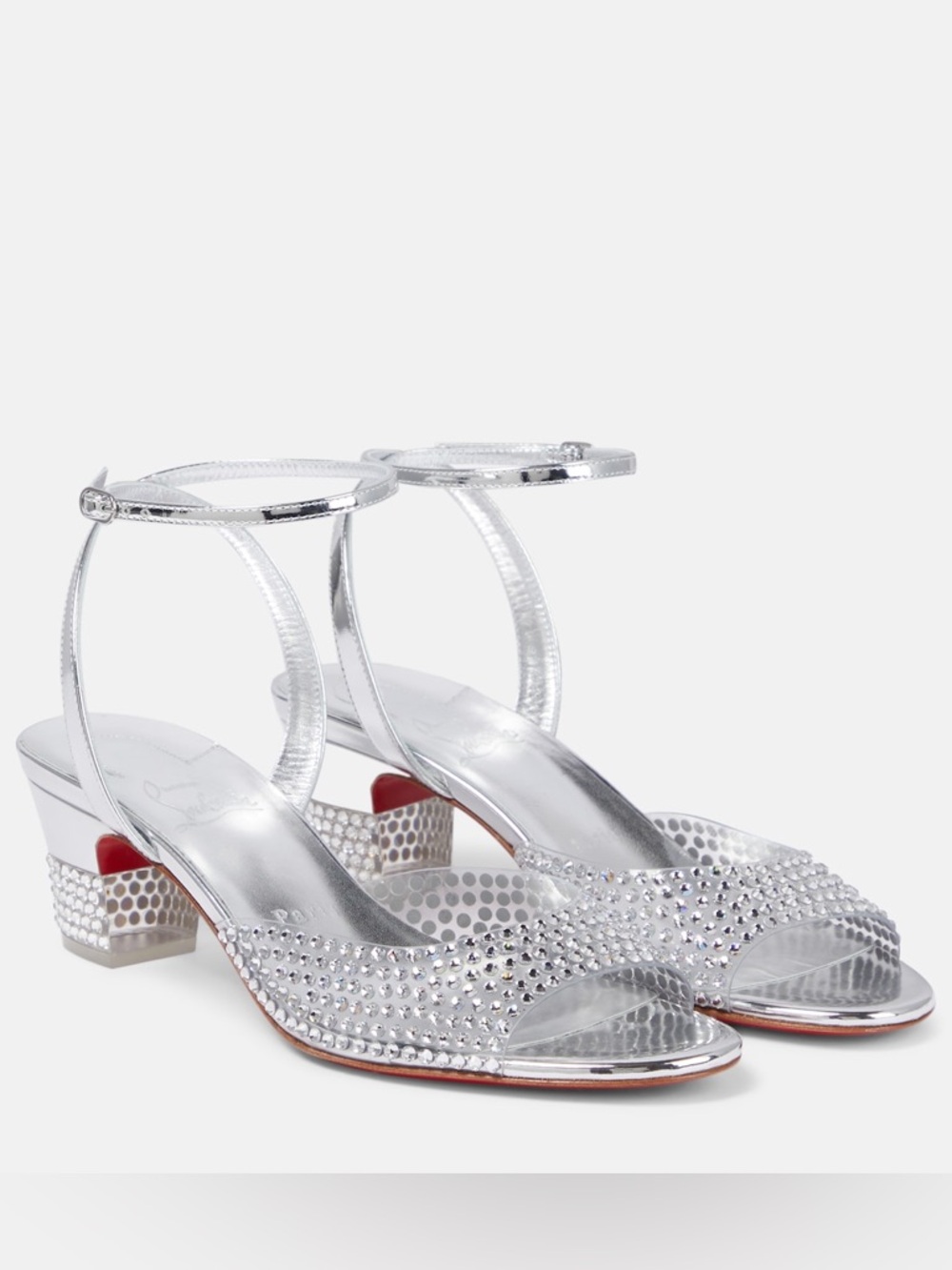 Christian Louboutin Cassandrissima Strass PVC Sandals Silver Size 36 New